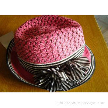 Rose Red / Orange Straw Sun Hats With 5cm Brim , Church Pap